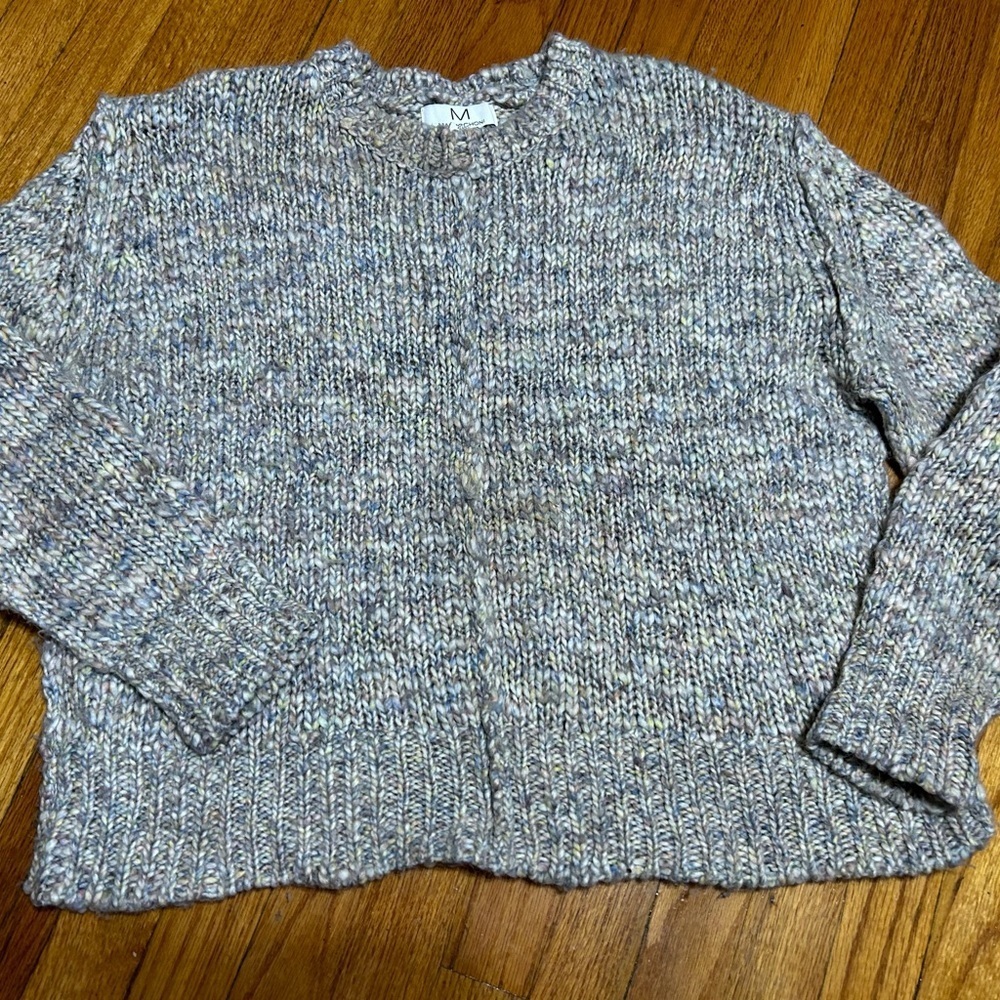 Magaschoni Womens Raw Hem Detail Confetti Chunky Knit Wool Blend Boxy Sweater L